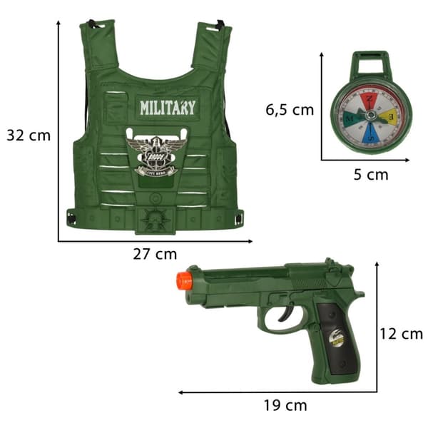 Militärkostym väst gevär kikare