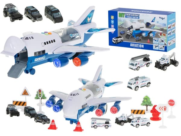 Transportflygplan + 6 bilar polis sida/front