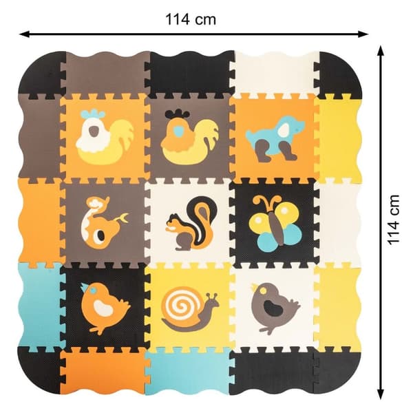 Skumpusselmatta / lekhage för barn 25 st färgglada djur 114 cm x 114 cm x 1 cm