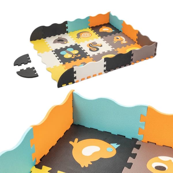 Skumpusselmatta / lekhage för barn 25 st färgglada djur 114 cm x 114 cm x 1 cm