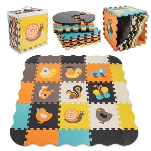 Skumpusselmatta / lekhage för barn 25 st färgglada djur 114 cm x 114 cm x 1 cm