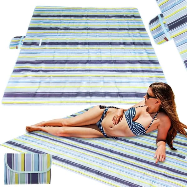 Strandmatta picknickfilt 200x200cm blå