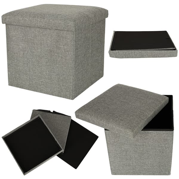 Hopfällbar puff med förvaringsfack grå 38x38x38cm