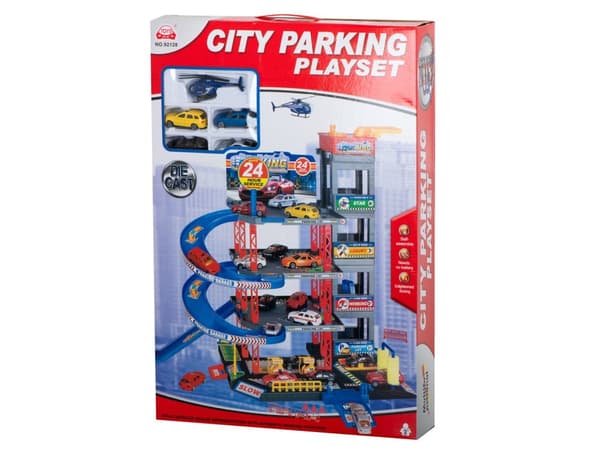 Parkeringsgarage dubbeldäckad bensinstation biltvätt