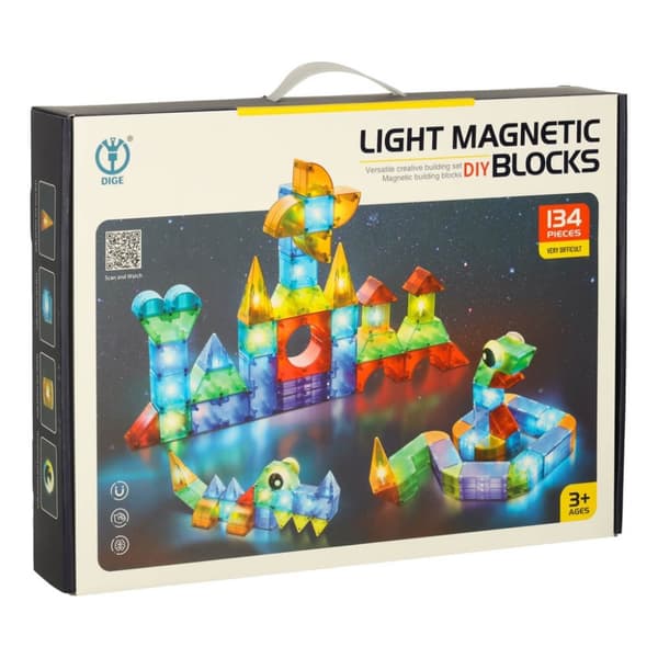 3D-konstruktionsmagnetiska tegelstenar LED-lysande 134 el.