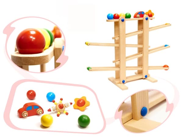 Montessoribana i trä med bollar i XXL-format