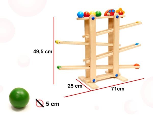 Montessoribana i trä med bollar i XXL-format