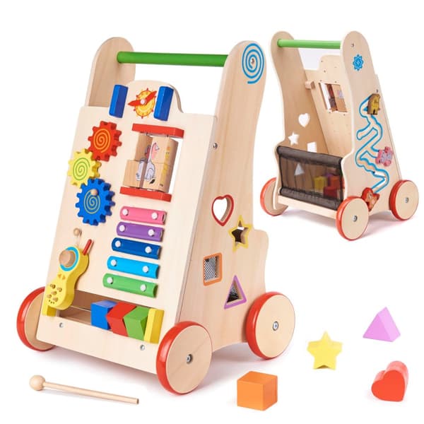 Barnvagn i trä, pedagogisk kub, 6 i 1