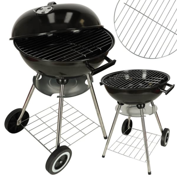 Stängbar grill med kolbrikett och ventilationslock