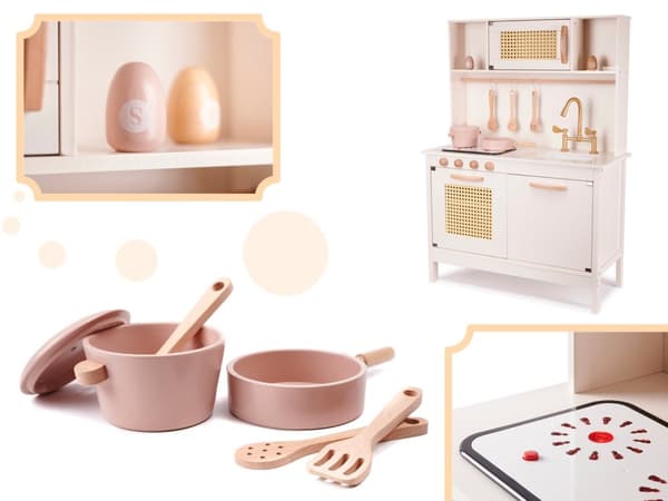 Barnkök i retrostil i MDF-trä med bohemiska accessoarer