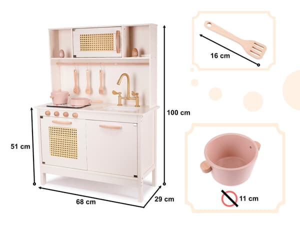 Barnkök i retrostil i MDF-trä med bohemiska accessoarer