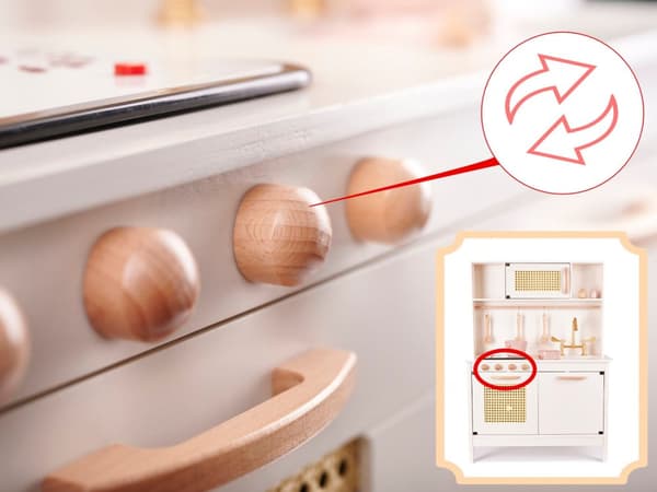 Barnkök i retrostil i MDF-trä med bohemiska accessoarer