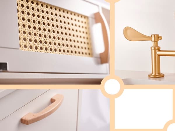 Barnkök i retrostil i MDF-trä med bohemiska accessoarer