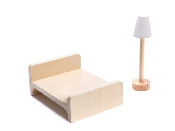 MDF-dockhus i trä + möbler 78 cm svart LED