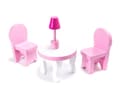 Miniatyrbild 5 av 11: MDF-dockhus i trä + möbler 70 cm rosa LED