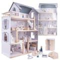 Miniatyrbillede 1 af 10: Dockskåp i trä + möbler 80 cm