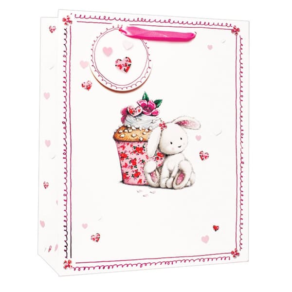 Simon Elvin Floral Rabbit Gift Bags (Pack of 6) White/Pink Small