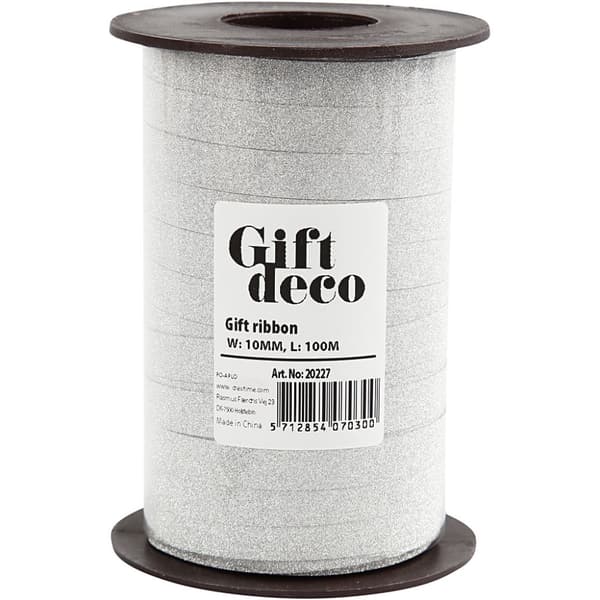 Presentsnören - Glitter - B: 10 mm - Silver - 100 m