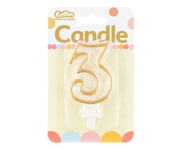 Candle digit "3", gold contour