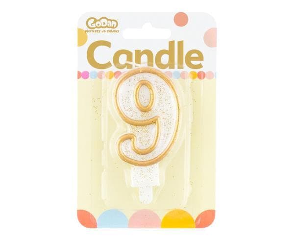 Candle digit "9", gold contour
