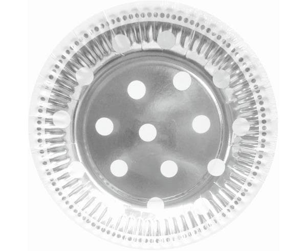 Talerzyki papierowe B C groszki, srebrne 18cm p6