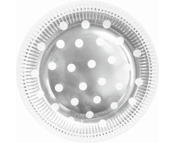 Paper Plates B & C polka dots, silver 24cm p6