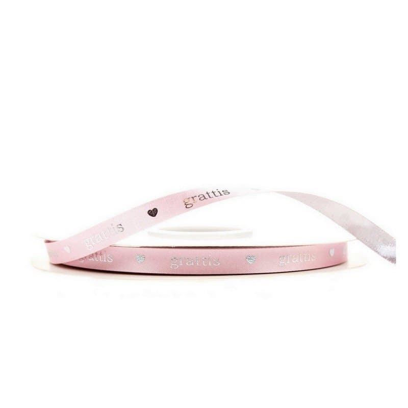 Satinband Rosa "grattis", metervara