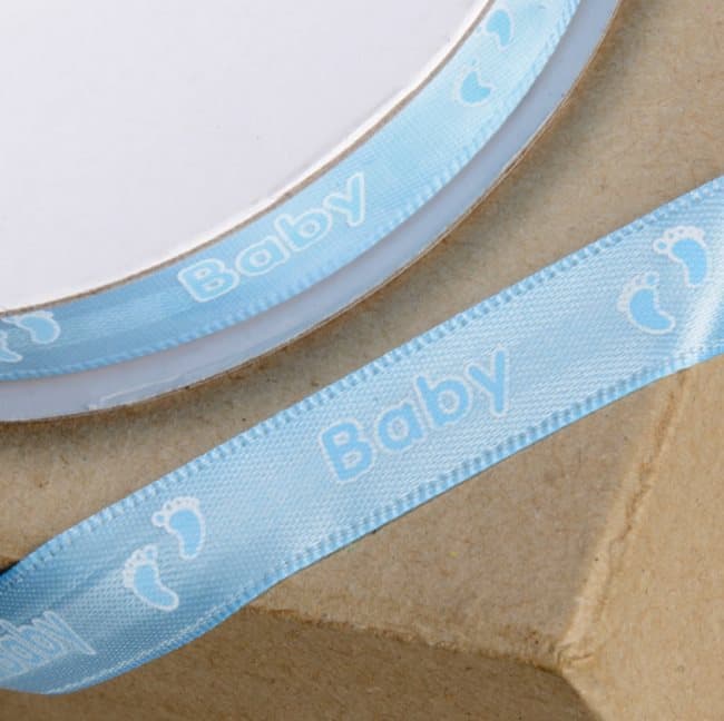 Satinband babyfötter blå 6 mm. metervara