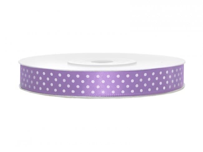 Satinband Prickigt Lila/Vit, 12 mm.