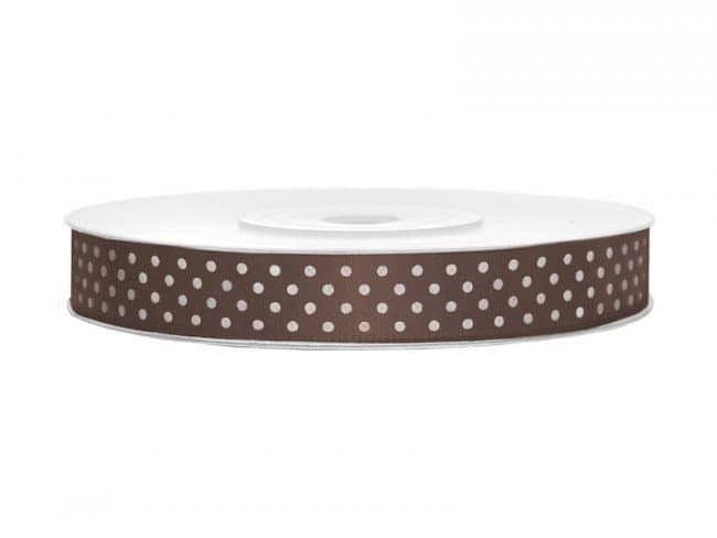Satinband Prickigt Brun/Vit, 12 mm.