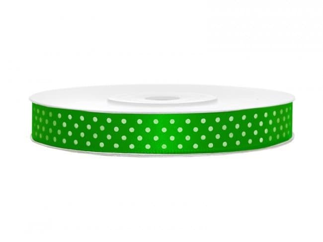 Satinband Prickigt Grön/Vit, 12 mm.