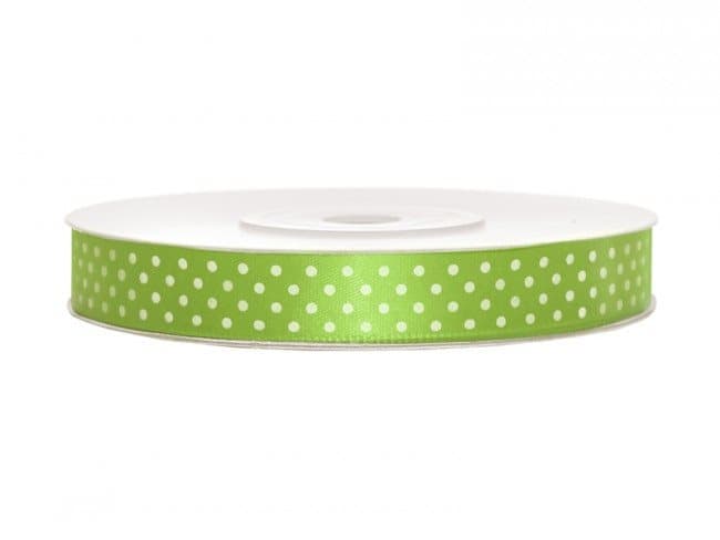 Satinband Prickigt Äppelgrön/Vit, 12 mm.