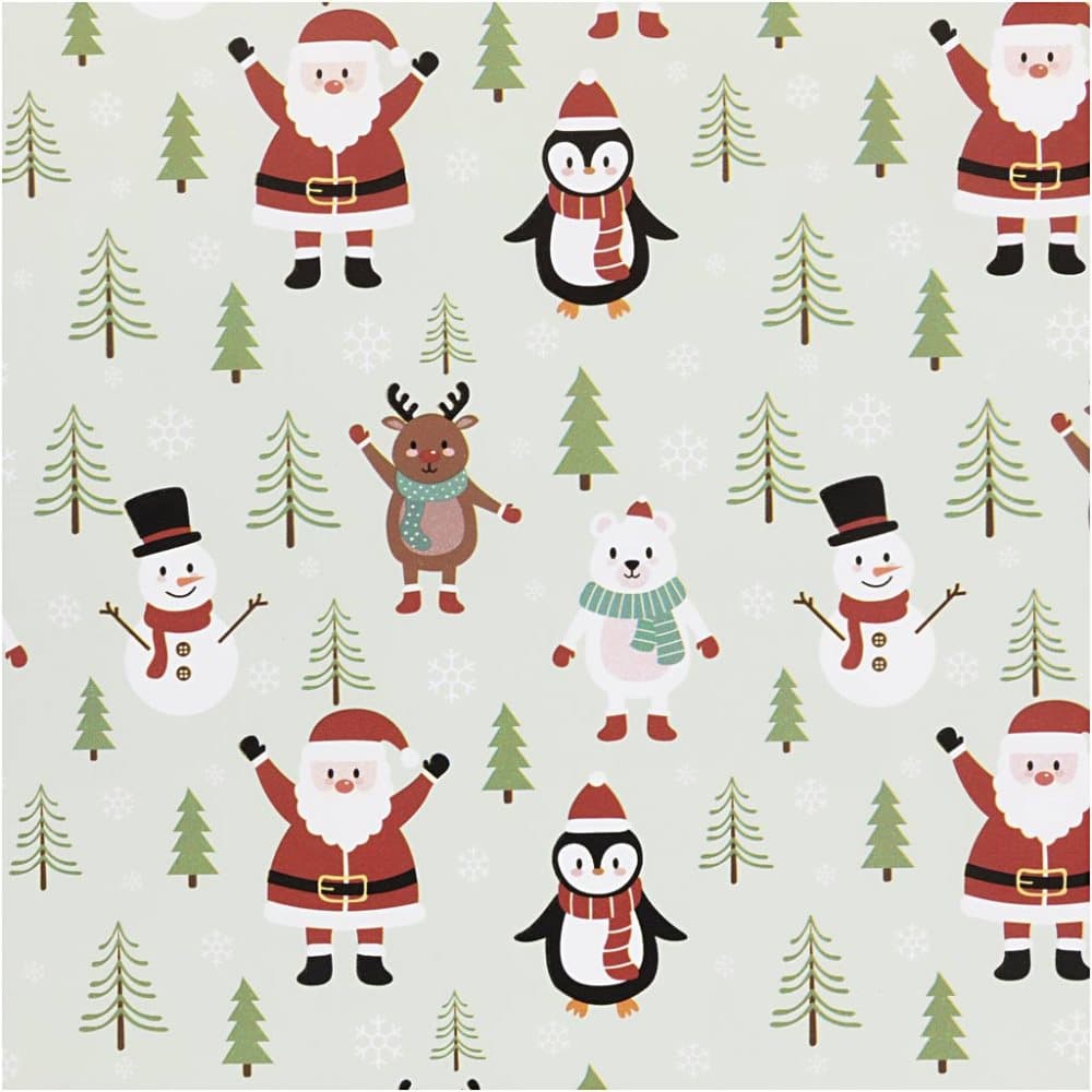 Presentpapper - B: 50 cm - Juliga Skogsfigurer - 5 m