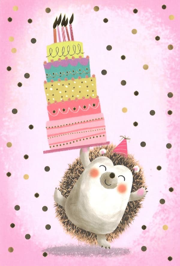 Greeting card Hedgehog with cake