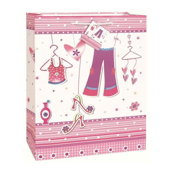 Unique Party Glamour Glitter Gift Bag Pink/White L