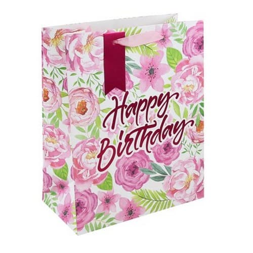 Eurowrap Jeff Bank Floral Happy Birthday Perfume Bag (Pack of 6)