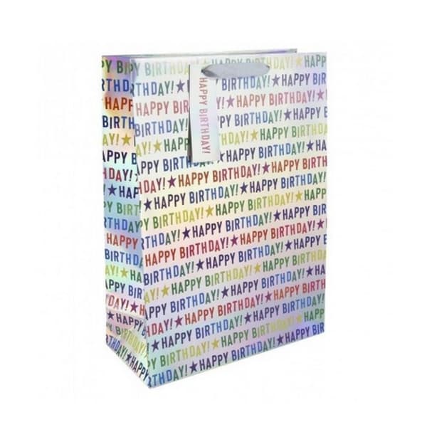 Eurowrap Metallisk presentpåse med grattis på födelsedagen (6-pack) White/Multicoloured XL