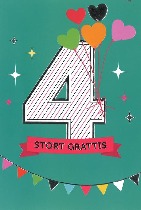 Lykønskningskort 4 år Metalliske detaljer