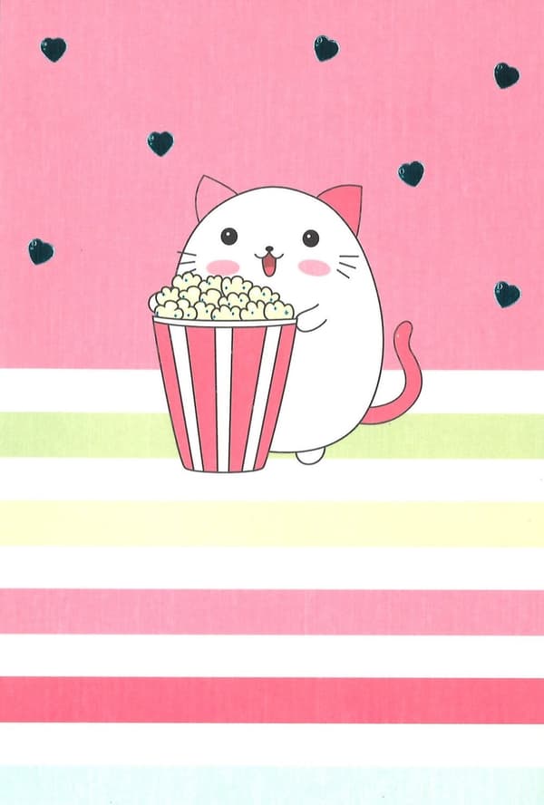 Onnittelukortti Kissa popcornilla