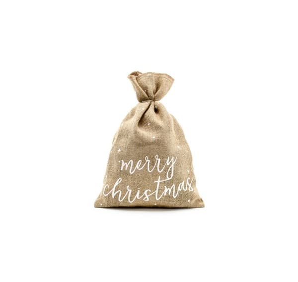 Jute gavepose God Jul 30x42cm