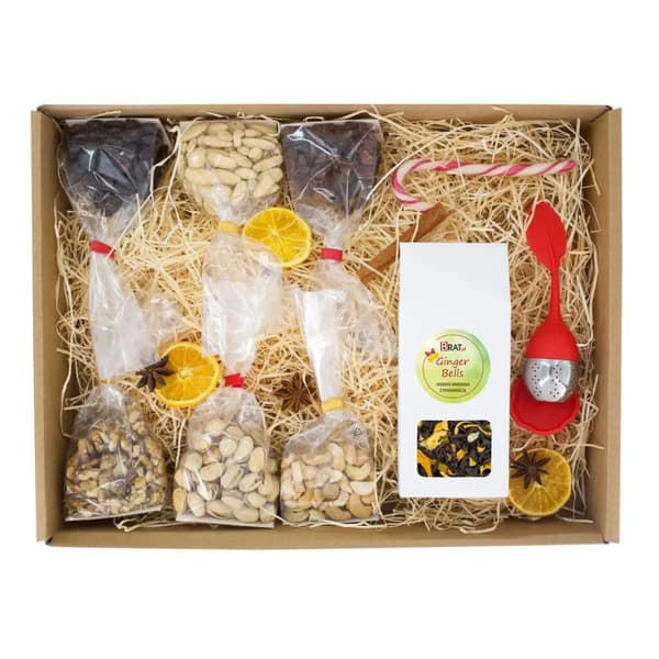 Presentset med torkad frukt och te