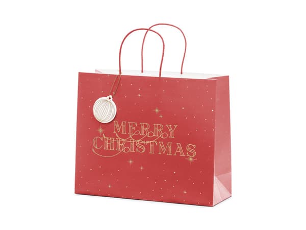 Presentpåse med god julmotiv, vinröd, 32,5x26,5x11,5 cm