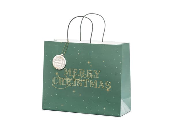 Presentpåse God Jul, Flaskgrön, 32,5x26,5x11,5 cm