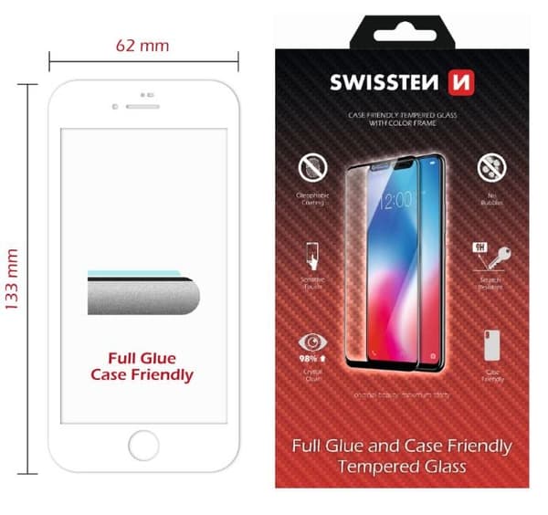 Swissten Full Face Tempered Glass Apple iPhone 7 / 8 White