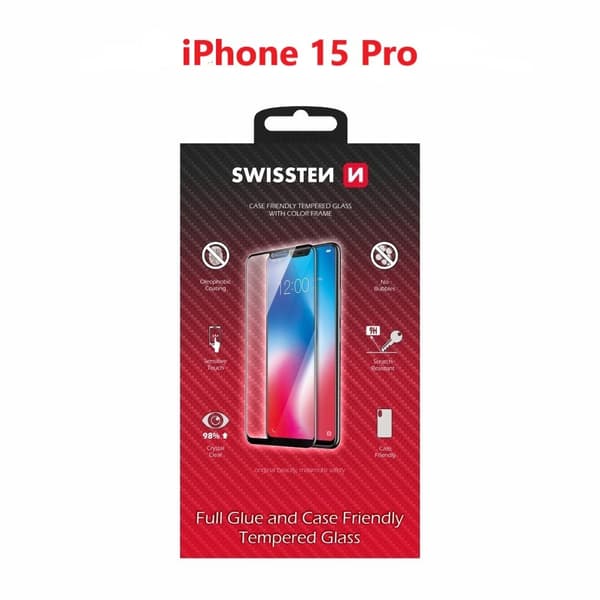Swissten Full Face Tempered Glass for Apple iPhone 15 Pro