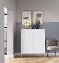 Miniatyrbillede 4 af 8: Kommode: to låger, seks hylder, Farve: hvid, rammefarve: guld Møbelmål: bredde: 104 cm, højde: 125 cm, dybde: 39 cm,