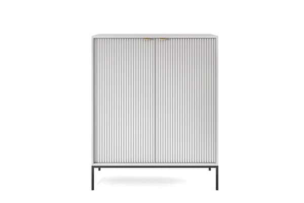 Kommode: to låger, seks hylder, Farve: grå, rammefarve: sort Møbelmål: bredde: 104 cm, højde: 125 cm, dybde: 39 cm,