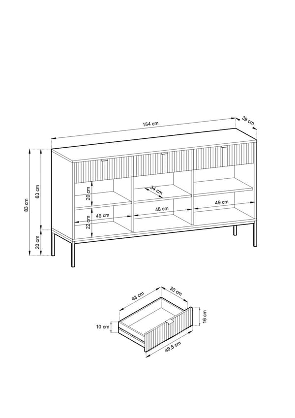 Kommode: to skuffer, to låger, fire hylder, Farve: sort, rammefarve: guld Møbelmål: bredde: 104 cm, højde: 83 cm, dybde: 39 cm,