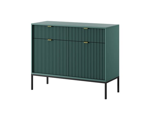 Kommode: to skuffer, to låger, fire hylder, farve: Labrador, rammefarve: sort, møbelmål: bredde: 104 cm, højde: 83 cm, dybde: 39 cm,