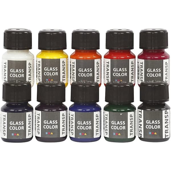 Glasfärg transparent - Mixade Färger - 10 x 35 ml